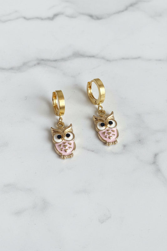 Gold Owl Charm Huggie Earrings