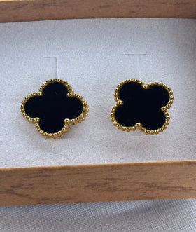 Black|Gold Clover Stud Earrings