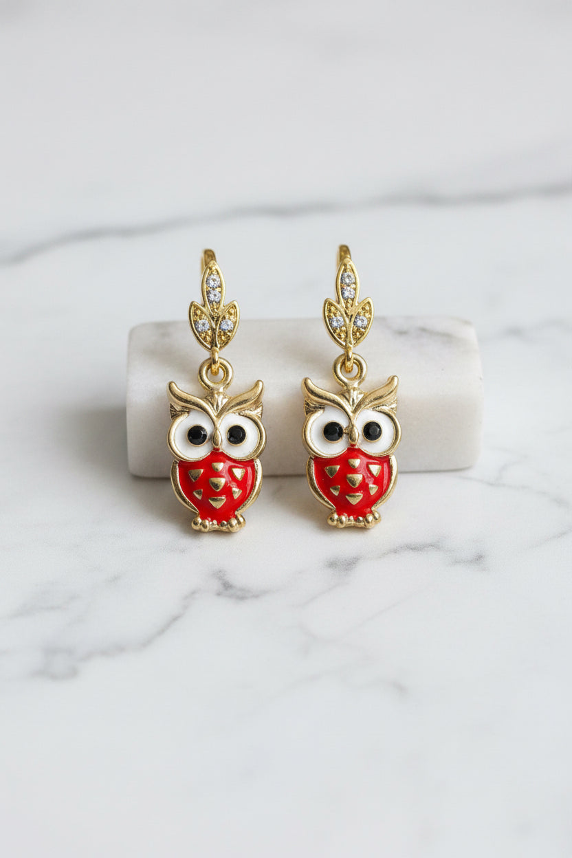 Gold Owl Charm Huggie Earrings