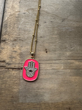 Pink Pop Hamsa Necklace