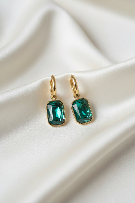 Emerald Gemstone Glam Drop Earrings