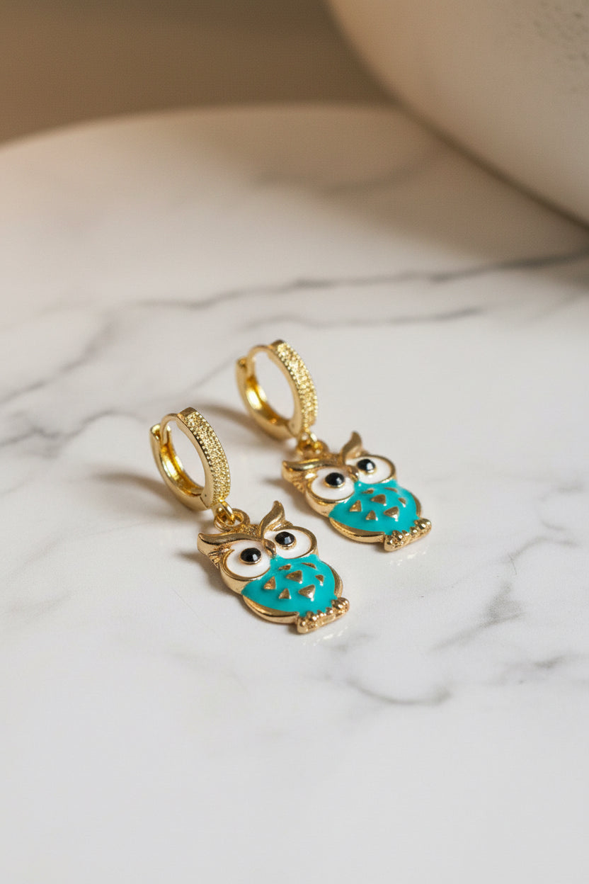 Gold Owl Charm Huggie Earrings