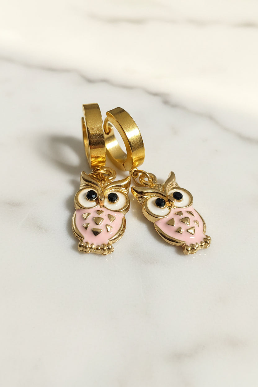 Gold Owl Charm Huggie Earrings