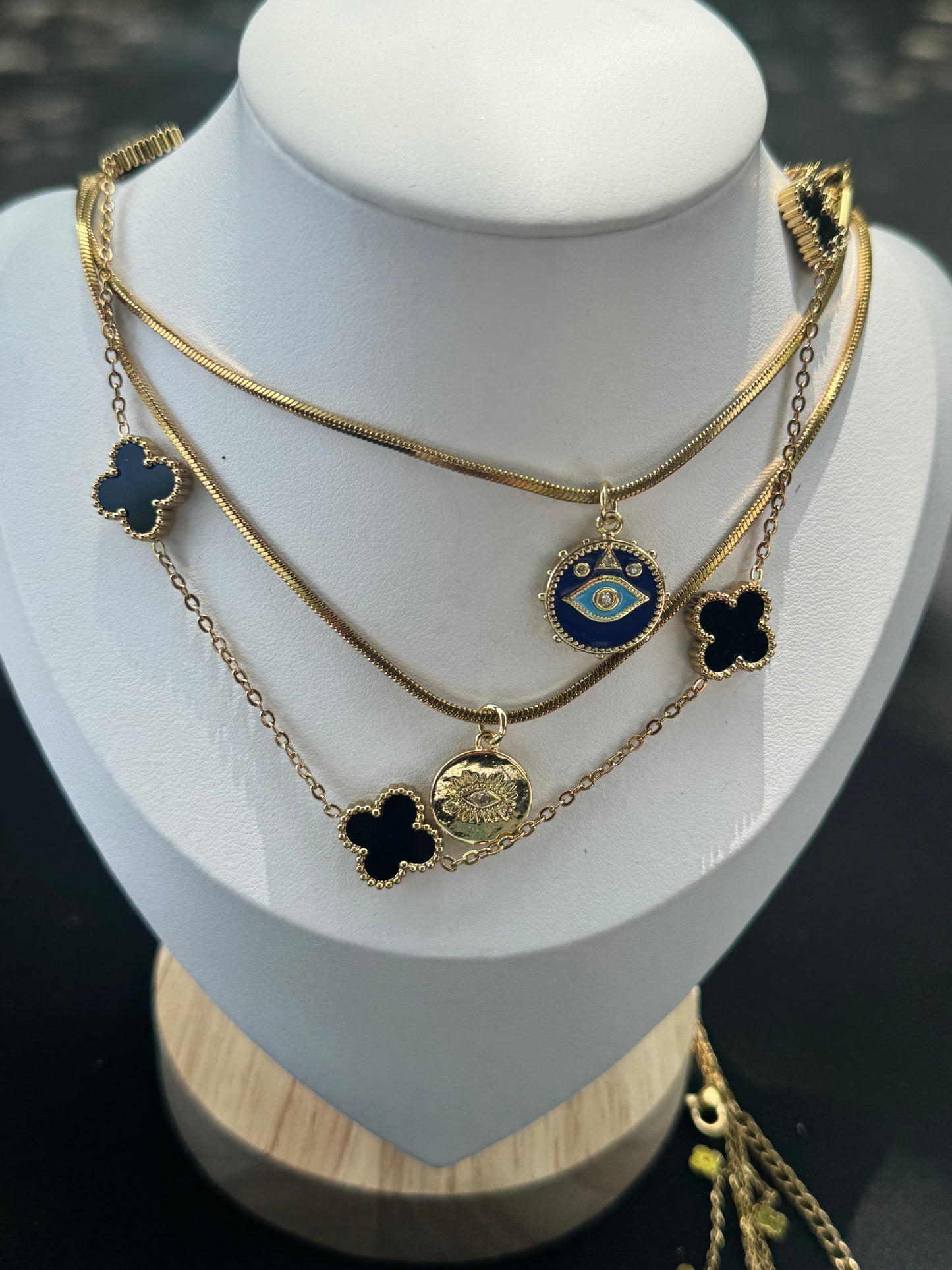 3-Stack Luxe Evil Eye & Clover Necklace Set