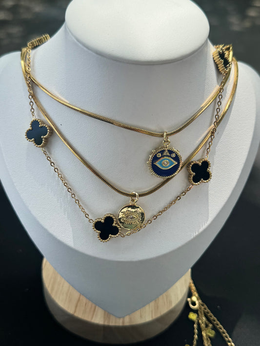 3-Stack Luxe Evil Eye & Clover Necklace Set