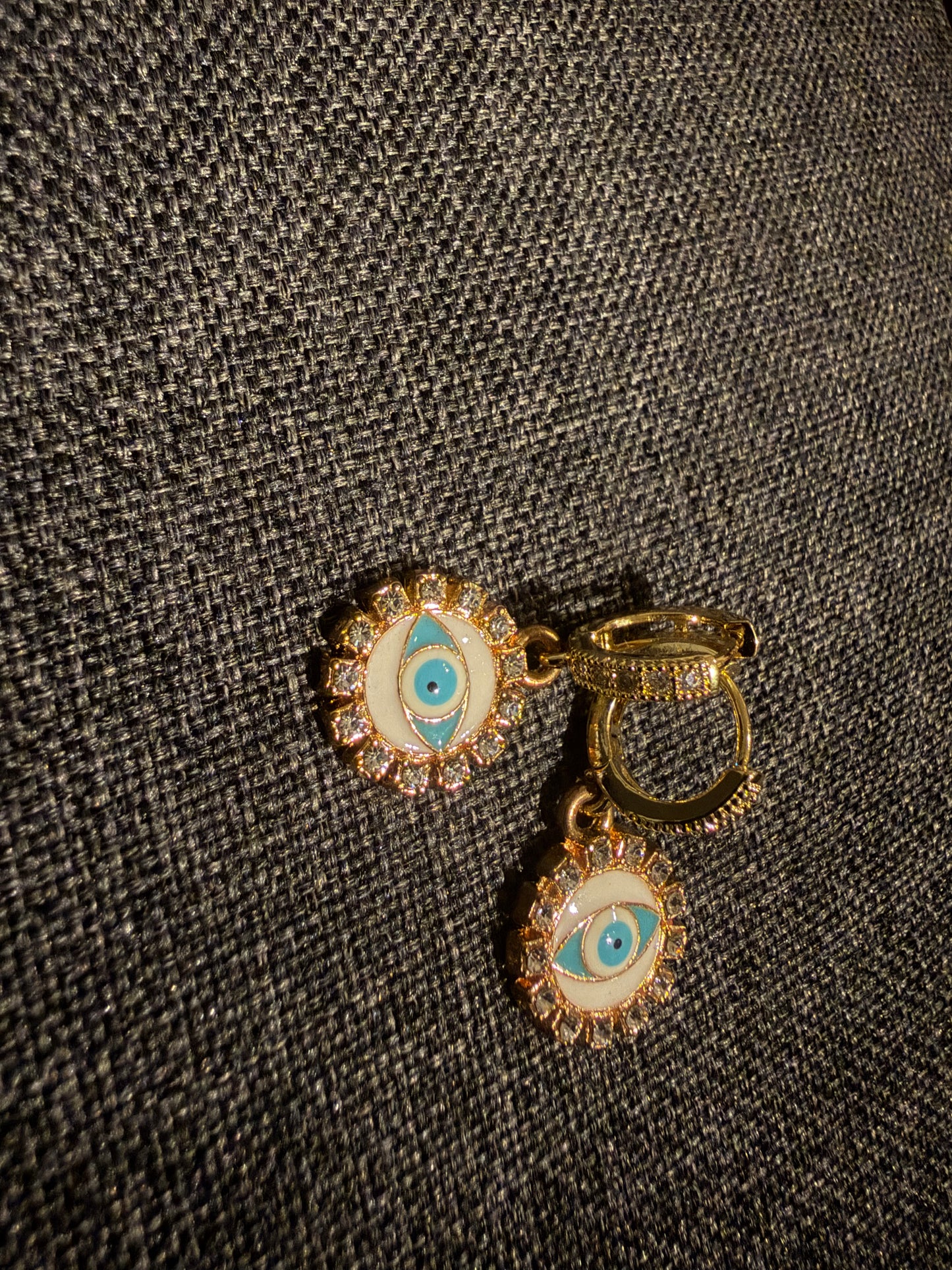 Evil eye Halo Huggie Earrings